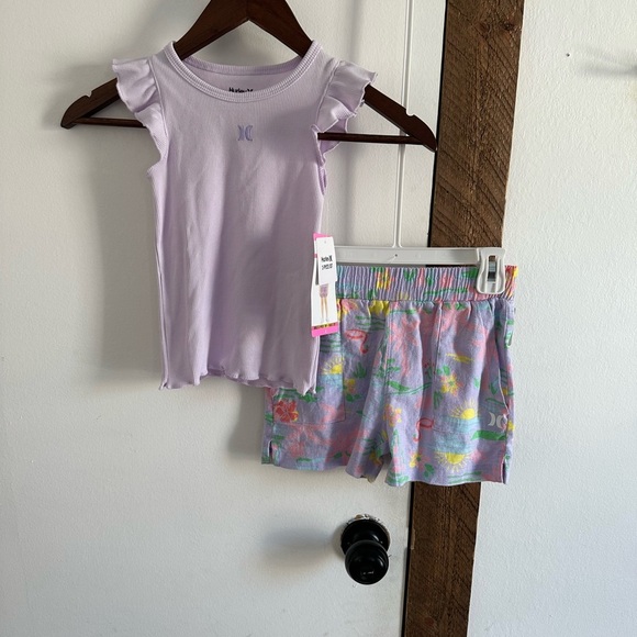 New Hurley Girls 2 Piece Lavender Top & Tropical Shorts Set Matching Outfit Set - Picture 6 of 11